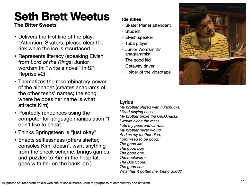 Seth, the word-puzzler, characterized by writing and detachment.