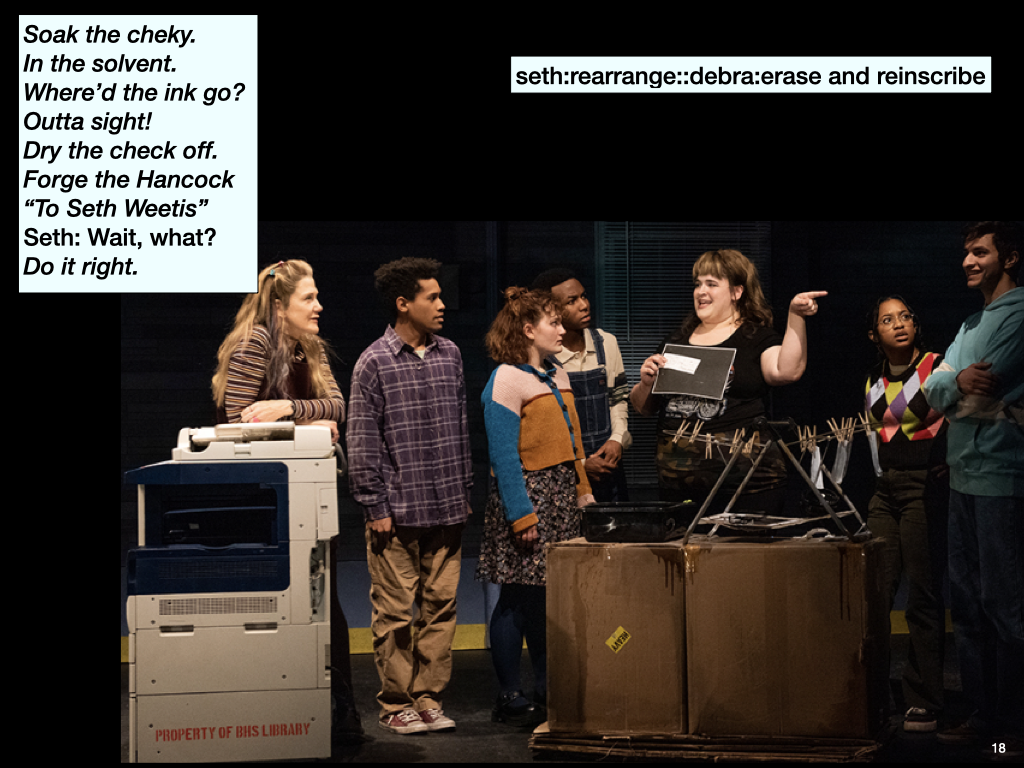 Debra teaches the teenagers the mechanics of the check-washing scheme.