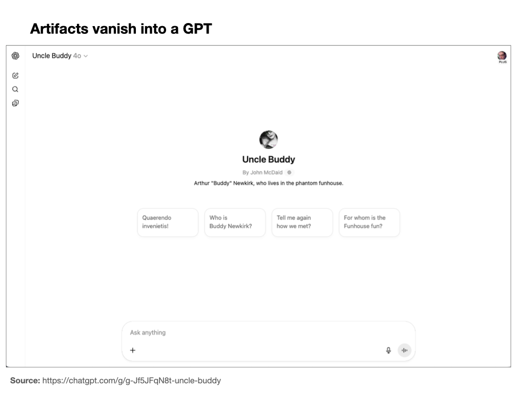 Slide 9: "Artifacts vanish into a GPT"