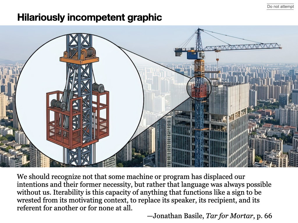 Slide 12: Library of Babel / Basile, Tar for Mortar / "Do not attempt"