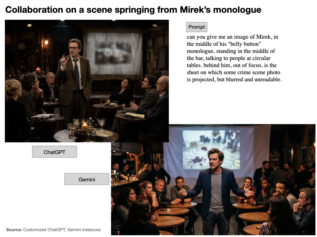 Slide 17: "Collaboration on a scene springing from Mirek's monologue" (the images)